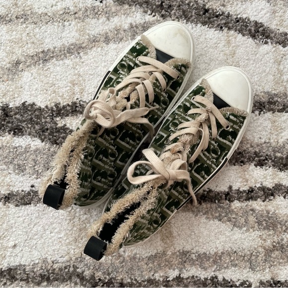 Men’s Dior B23 High Top Sneakers Green & White Oblique Tapestry - Picture 3 of 15